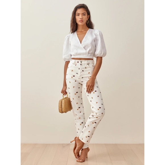 Reformation Cynthia Fruitloops High Rise Straight Jeans in Vintage White